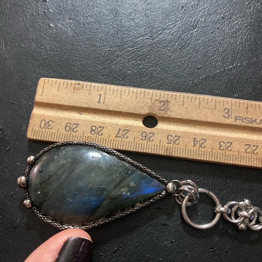 Natural dark blue green iridescent flash labradorite gemstone boho moon necklace - Picture 14 of 14